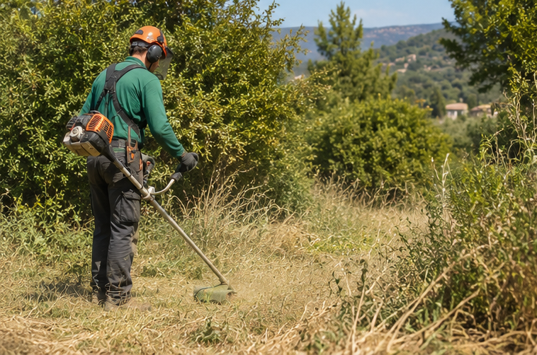 Débroussaillage d’un terrain dans le Vaucluse pour limiter les risques d’incendie