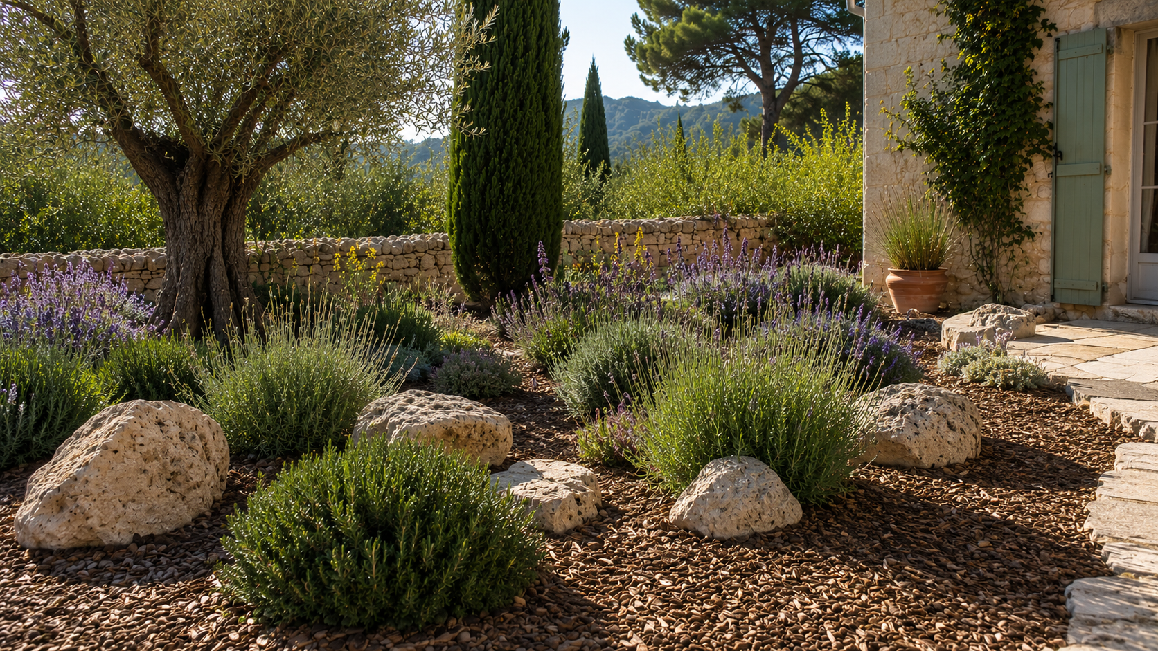 Création paysagère de jardin sec à Robion dans le Luberon Vaucluse
